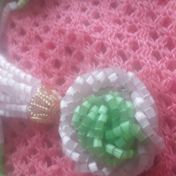 ⚜️ Vintage 16 STRAND SEED BEAD PINK & GREEN CHOKER 18” - Picture 2 of 13